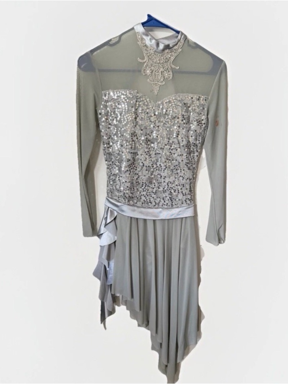 Revolution Silver Sequin Long-Sleeve Asymmetric Dress